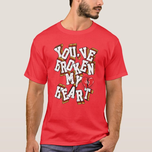 T-shirt à col V : Coeur cassé (rouge) (Devant)