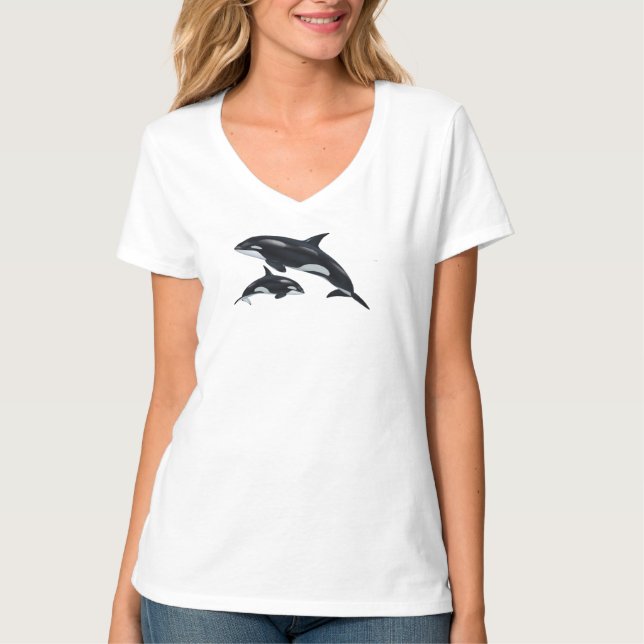 T-shirt à col V de baleine tueuse (Devant)