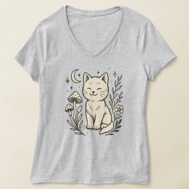 T-shirt à col V de base pour femmes Cat et Mashroo (Poser)