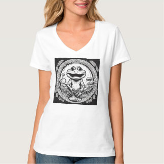 T-shirt à col V pour femme psychédélique Frogman