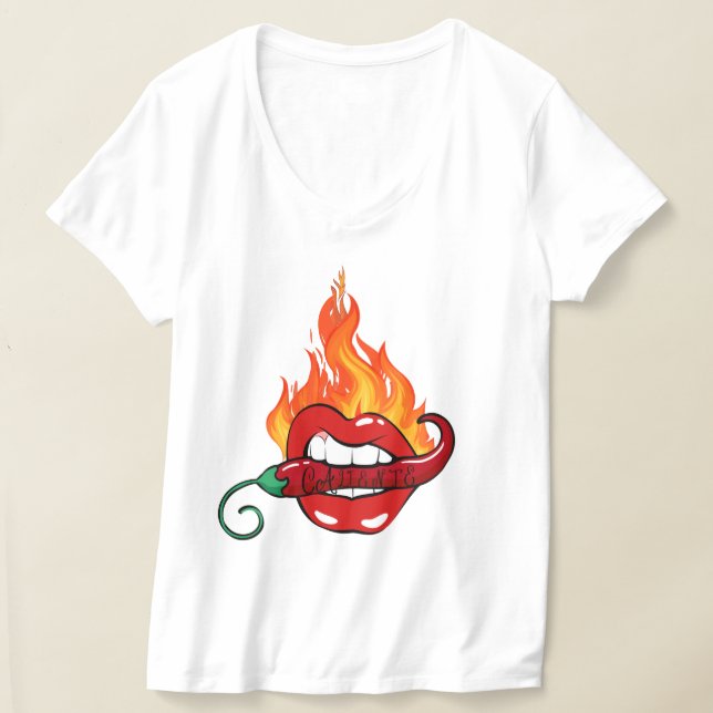 T-shirt à col V pour femmes Caliente (Hot) (Poser)