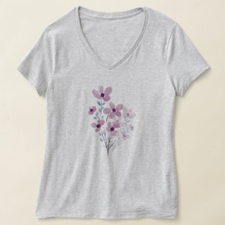 T-shirt à col V pour femmes violet pourpre