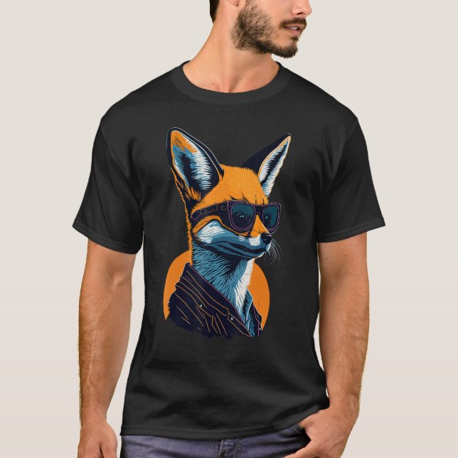 T-shirt A Cool Canine in Shades Retro Graphic  Cute Fennec (Devant)