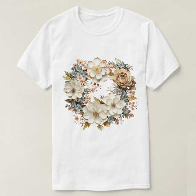 T-Shirt à Couronne Florale Graphique Botanique Dél (Design devant)