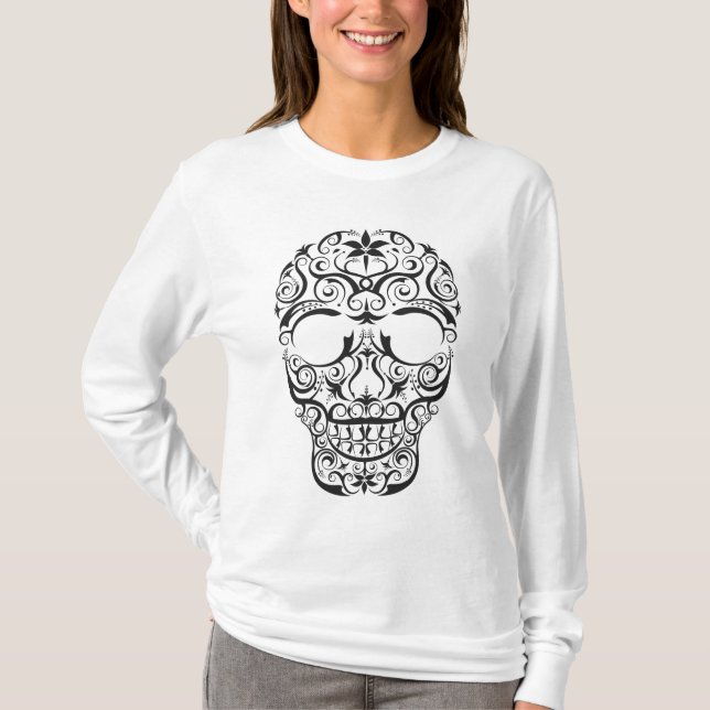 T-Shirt à crâne stylisé noir (Devant)