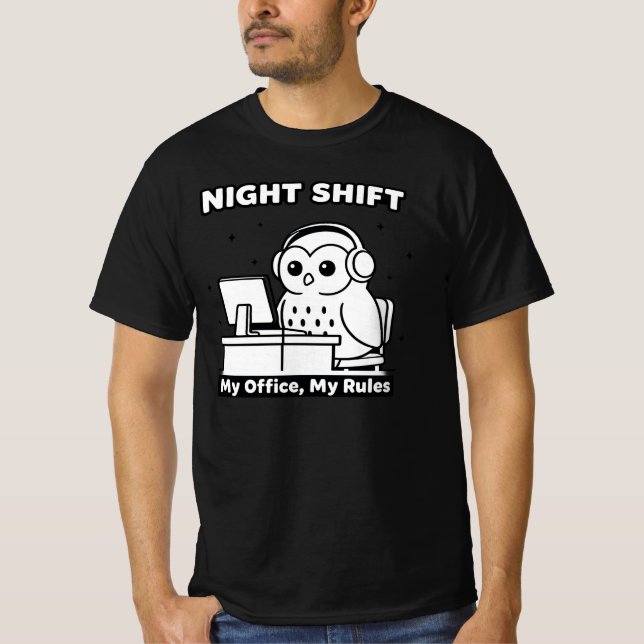T-shirt A cute owl, Night Shift, suitable for working (Devant)