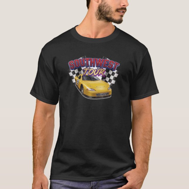 T-Shirt à damier jaune de voiture de course de la  (Devant)