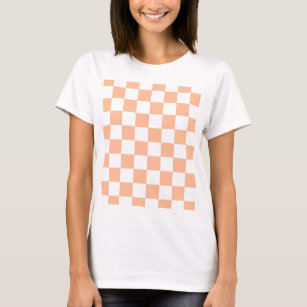 T-shirt à damiers carré pêche et blanc rétro géométrique