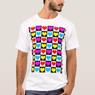 T-shirt à damiers Coeurs colorés Motif