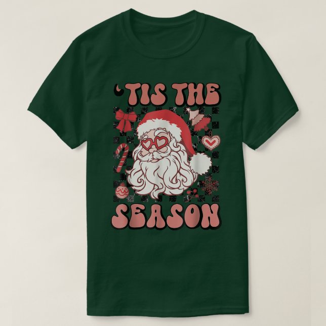 T-shirt À damiers Rétro C'Est La Saison Santa Claus Christ (Design devant)