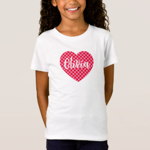 T-Shirt À damiers rouge et rose Nom du coeur
