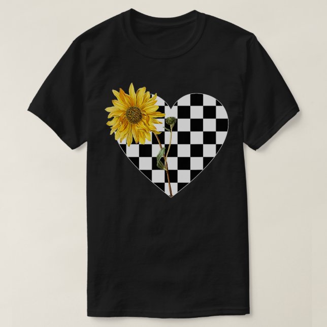 T-shirt à damiers Sunflower Love Coeur Plaid Floral été (Design devant)