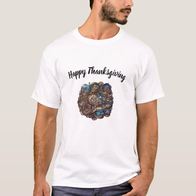 T-Shirt à double impression Steampunk Joyeux Thank (Devant)