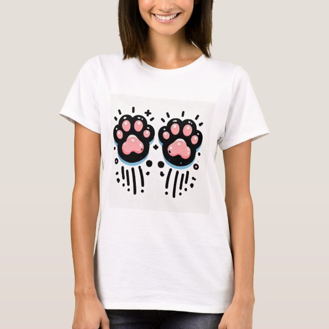 T-shirt à empreinte de patte de chat rose - Tee-sh (Devant)