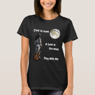 T-shirt a female astronaut on the moon with a guitar