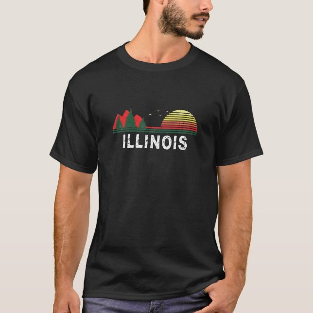 T-shirt À feuillage persistant Sunset Illinois Souvenir Fo (Devant)