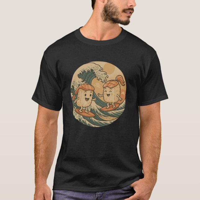 T-shirt A Funny Rice Sushi Catching Waves (Devant)