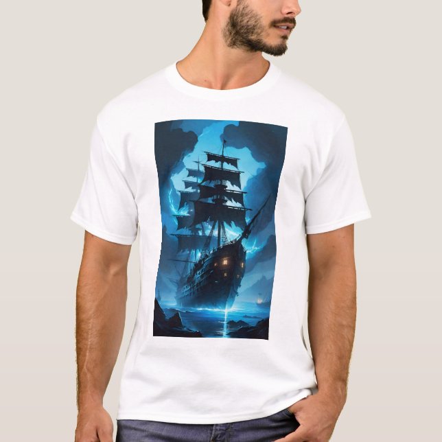 T-shirt a ghost ship, a pirate ship, a foggy ship, the Fly (Devant)