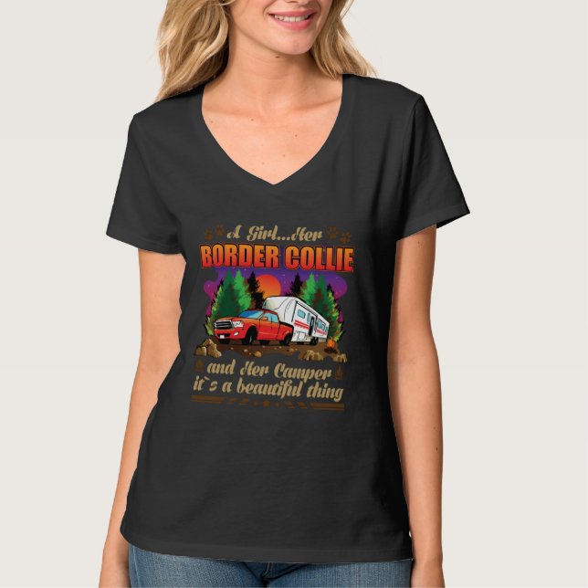 T-shirt A Girl Her Border Collie and Her Camper Dog (Devant)