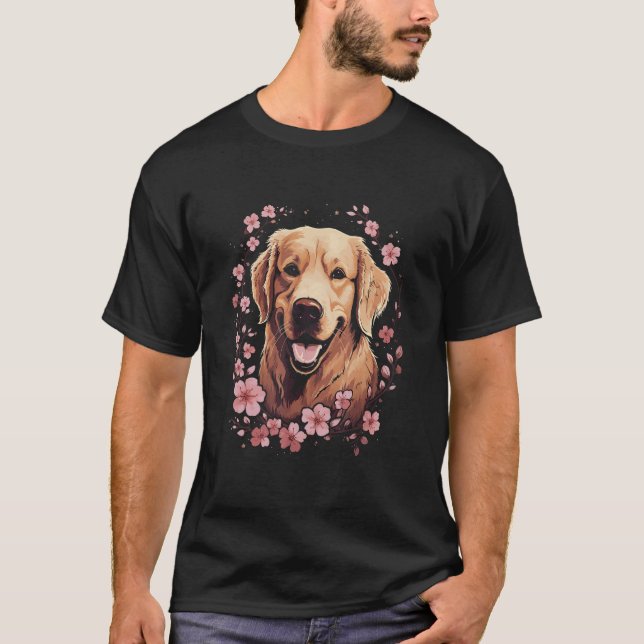 T-shirt A Golden Retriever surrounded with Cherry Blossom (Devant)
