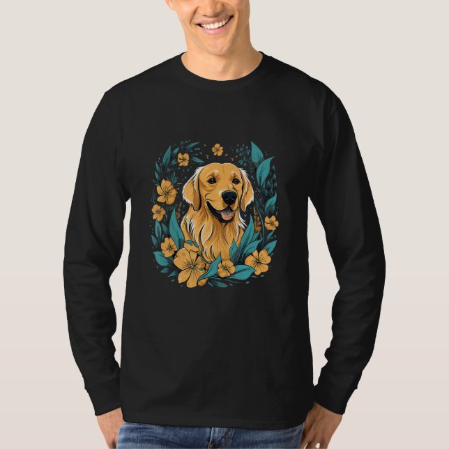 T-shirt A Golden Retriever surrounded with Lilies illustra (Devant)