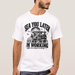 T-shirt À la mer plus tard, je travaille Encre noire