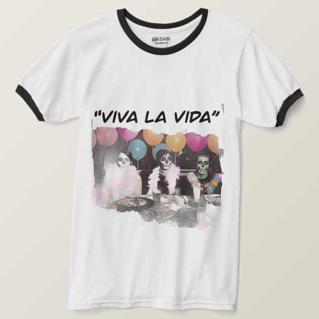 T-Shirt à l'anneau rétro squelette Viva La Vida (Design devant)