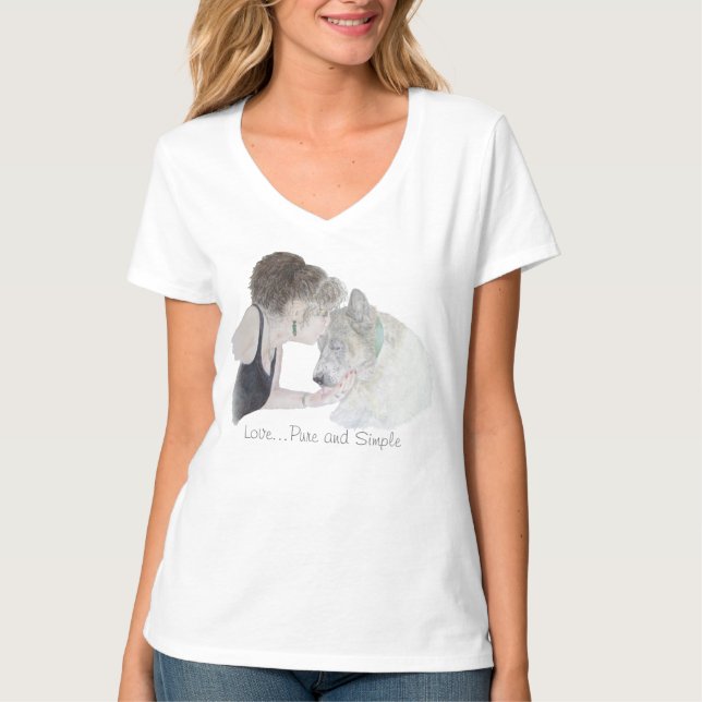 T-shirt A. loving drawing of girl kissing akita (Devant)