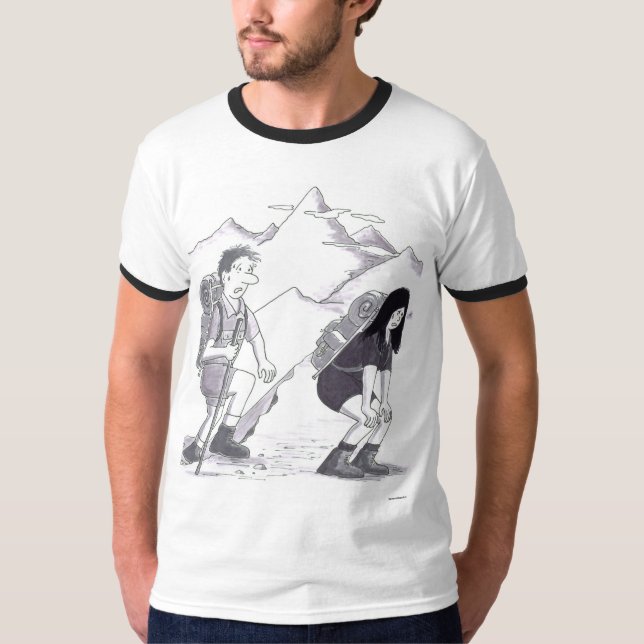 T-shirt A Man and Woman Hiking with Backpacks Up  Mountain (Devant)