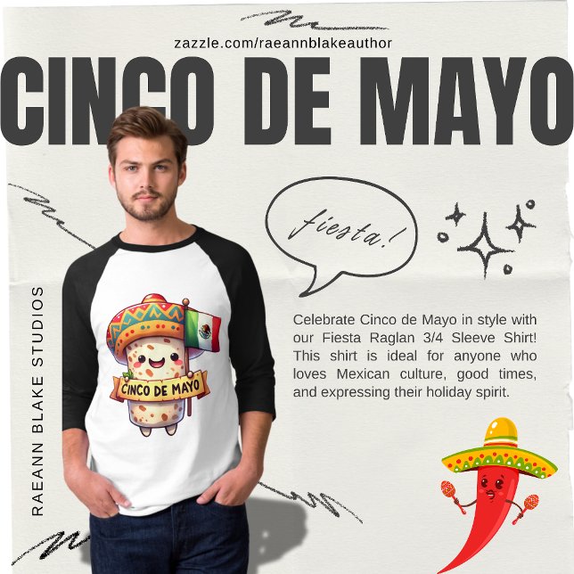 T-Shirt à manches 3/4 Raglan pour la fête du Cinco (Créateur téléchargé)
