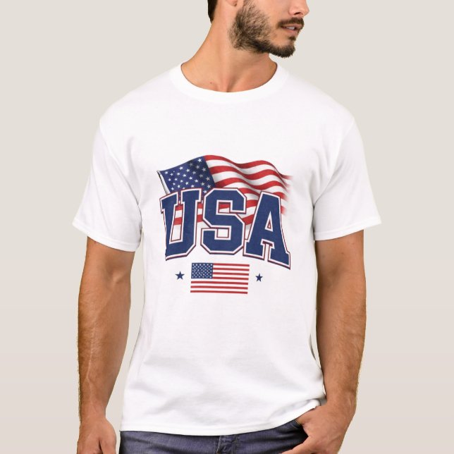 T-shirt à manches courtes avec drapeau américain | (Devant)