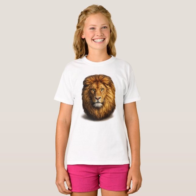 T-shirt à manches courtes avec visage de lion mign (Devant entier)
