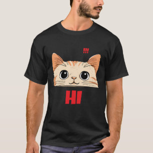 T-shirt à manches courtes Cute Cat Face   Noir uni