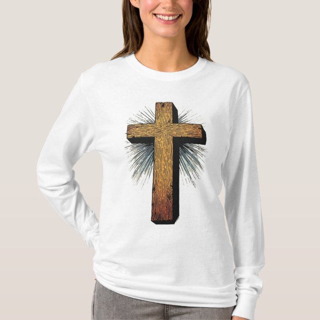 T-shirt à manches longues avec croix chrétienne au (Devant)
