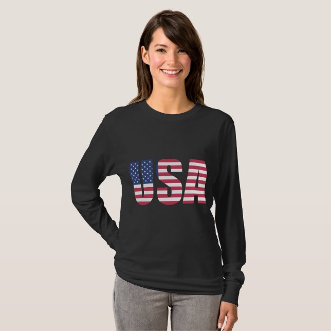 T-shirt à manches longues avec drapeau américain p (Devant entier)