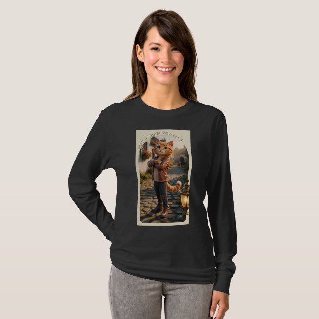 T-Shirt à manches longues Chat roux en veste en cu (Devant entier)