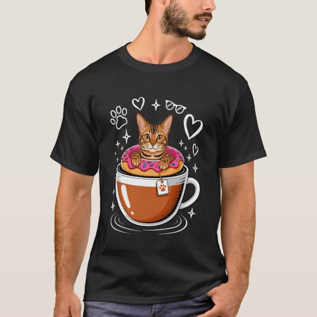 T-shirt à manches longues Coffee Bengal Cat Donut (Devant)