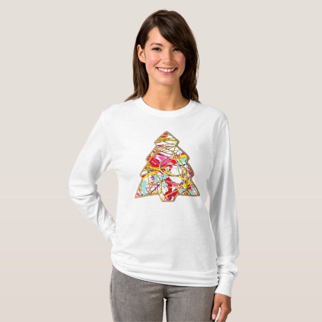 T-shirt à manches longues de l'arbre de Noël (Devant entier)