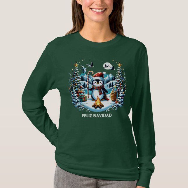 T-shirt à manches longues Feliz Navidad Penguin (Devant)