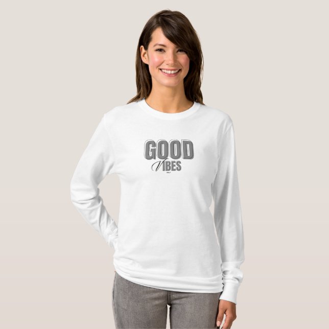 T-shirt à manches longues Good Vibes noir et gris (Devant entier)