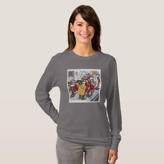 T-shirt à manches longues gris vif avec Santa Stri (Devant entier)