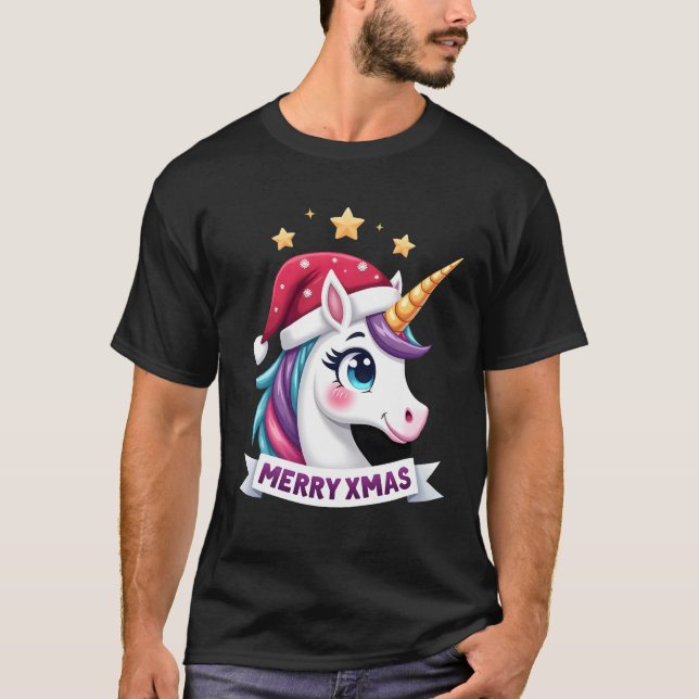 T-shirt à manches longues Licorne de Noël (Devant)