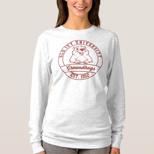 T-shirt à manches longues Maroon Groundhogs pour f (Devant)