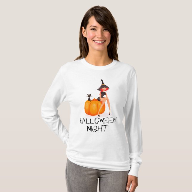 T-Shirt à manches longues pour Citrouille sorcière (Devant entier)
