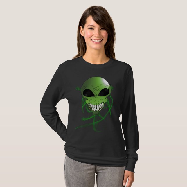 T-Shirt à manches longues pour femmes alien vert (Devant entier)