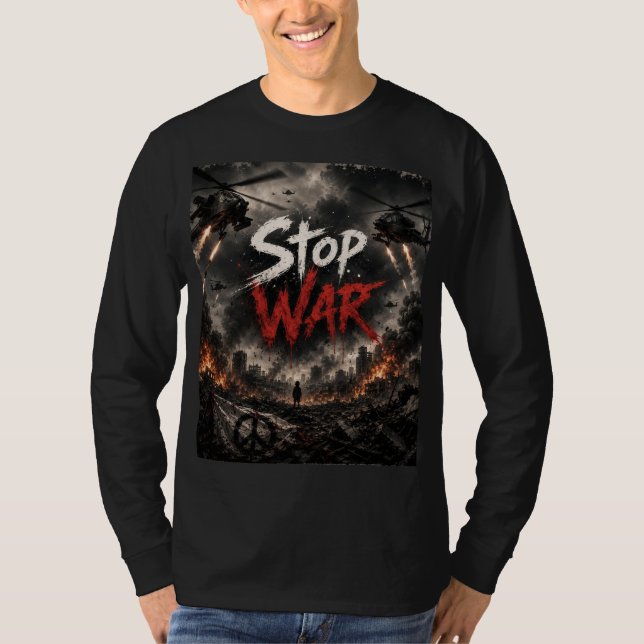 t-shirt à manches longues stop design guerre (Devant)