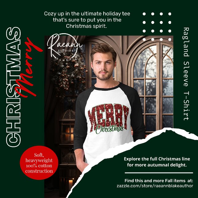 T-Shirt à manches Ragland "Joyeux Noël" (Créateur téléchargé)