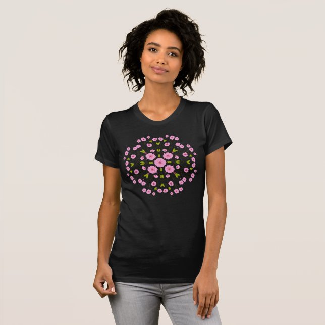 T-shirt à médaillon de fleurs de cerisier rose flo (Devant entier)