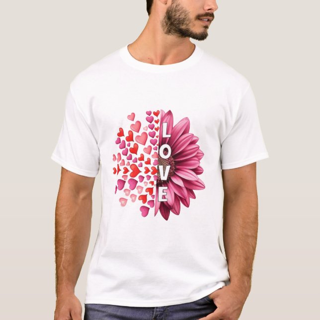 T-shirt À moitié cœurs à moitié floraison d'amour (Devant)