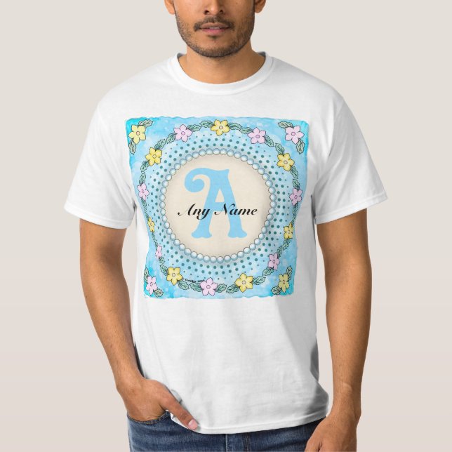 T-shirt à monogramme avec bordure de fleurs (Devant)